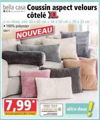 coussin aspect velours côtelé bella casa