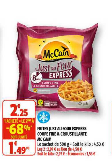frites just au four express coupe fine & croustillante mc cain