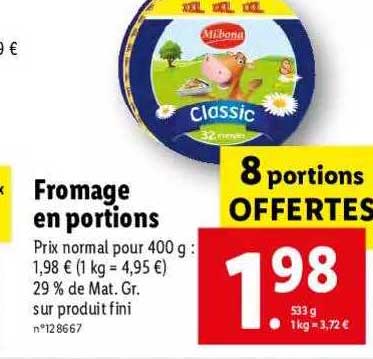 fromage en portions 8 portions offertes