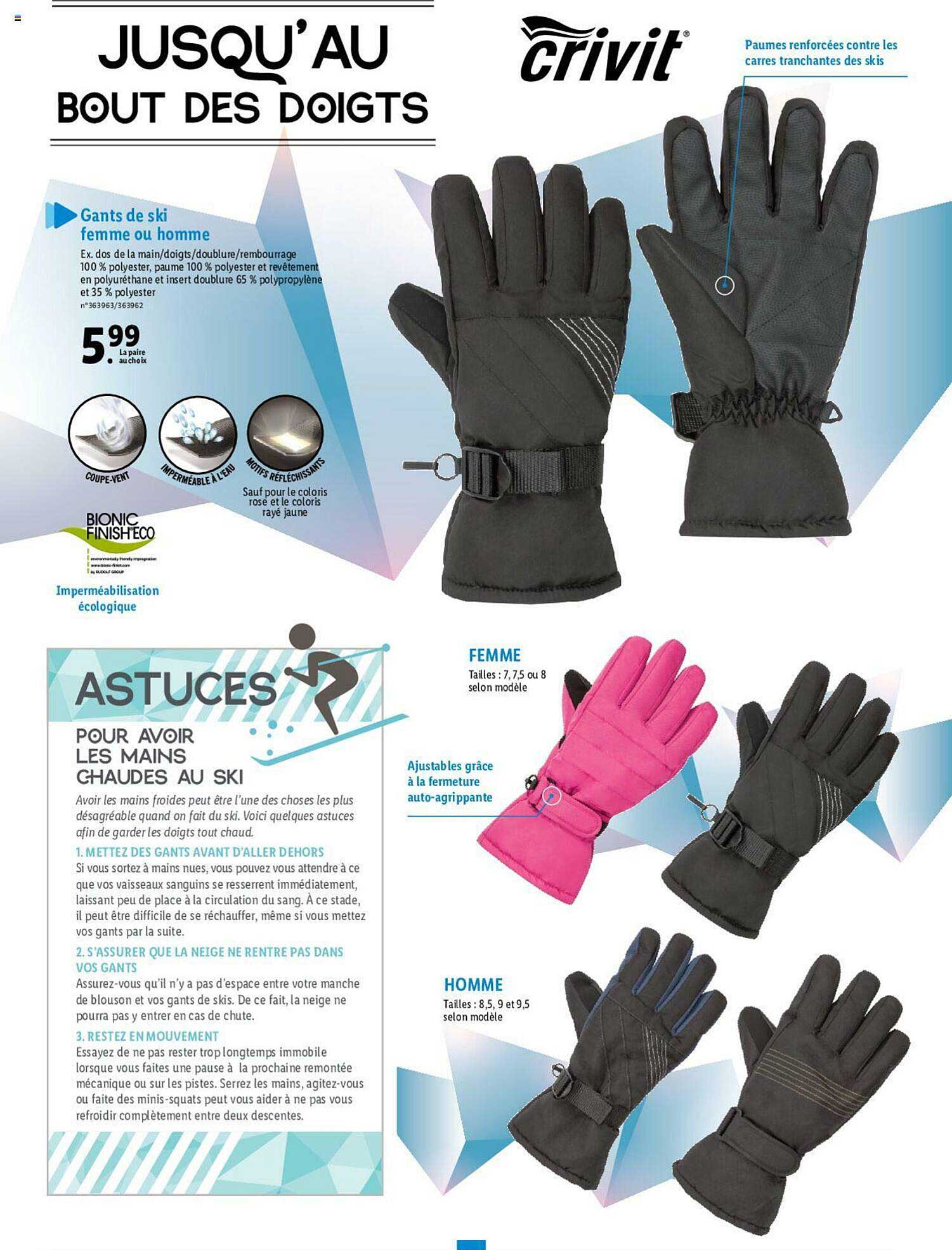 gants de ski femme ou homme