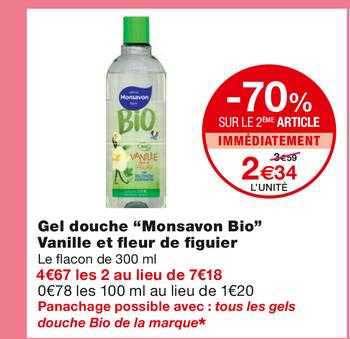 gel douche "monsavon bio" vanille et fleur de figuier