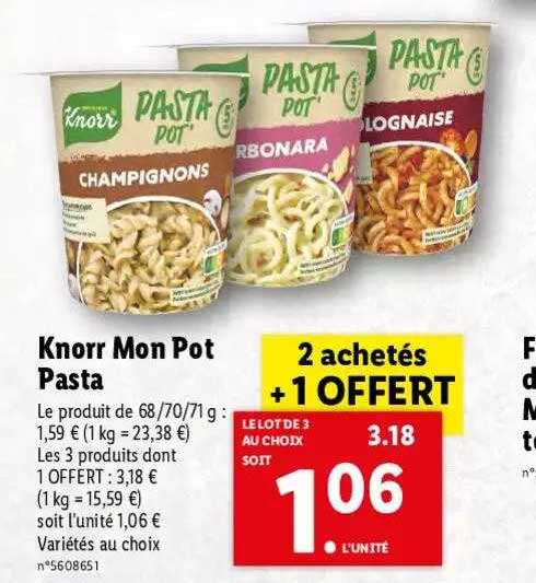 knorr mon  pot pasta 2 achetés + 1 offert