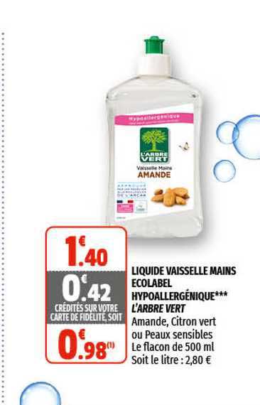 liquide vaisselle mains écolabel hypoallergénique l'arbre vert