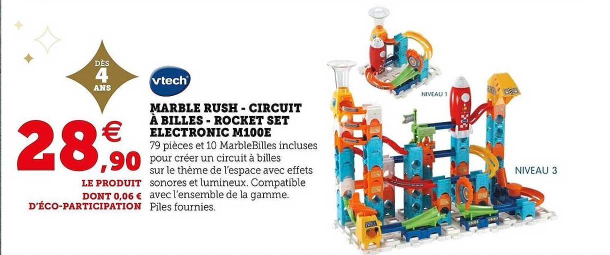 marble rush - circuit à billes - rocket set electronic m100e vtech
