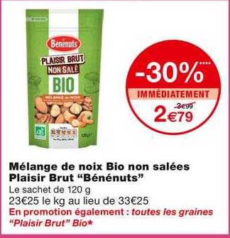 mélange de noix bio non salées plaisir brut "bénénuts"