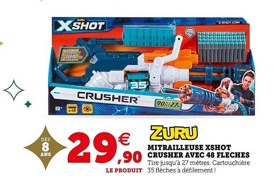 mitrailleuse xshot crusher avec 48 flèches zuru