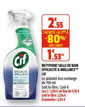 nettoyant salle de bain efficacité & brillance cif