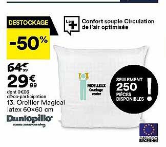 oreiller magical latex 60 x 60 cm dunlopillo