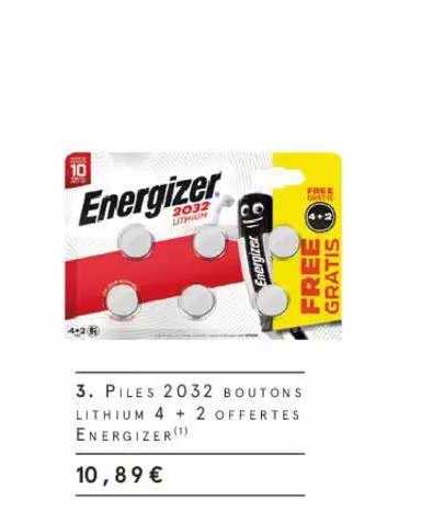 piles 2032 boutons lithium 4 + 2 offertes energizer