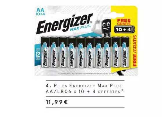 piles energizer max plus aa - lr06 x10 + 4 offertes