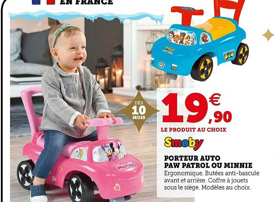 porteur auto paw patrol ou minnie smoby