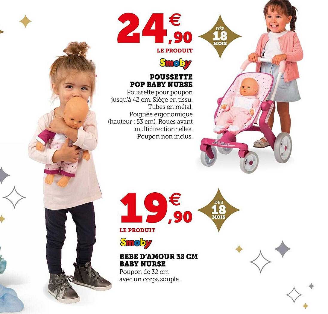 poussette pop baby nurse smoby bébé d'amour 32 cm baby nurse smoby