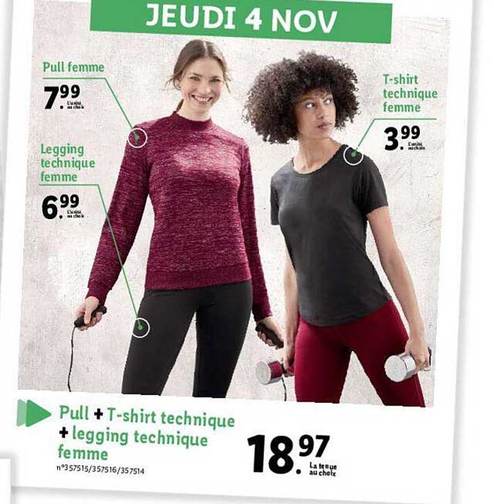 pull femme legging technique femme t-shirt technique femme