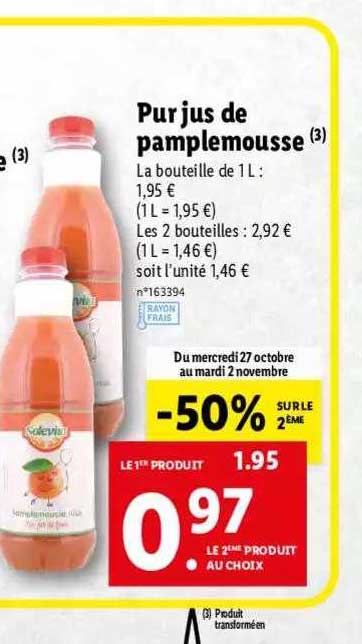 pur jus de pamplemouse -50% sur le 2ème
