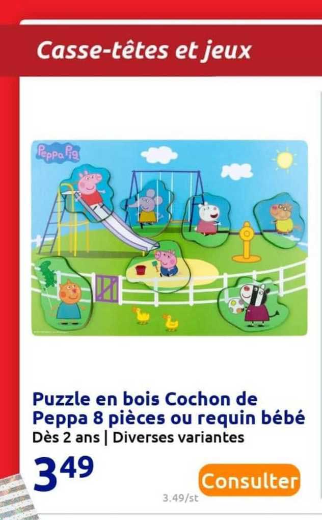 puzzle en bois cochon de peppa 8 pièces ou requin bébé