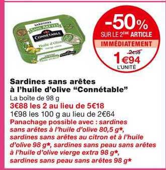sardines sans arêtes à l'huile d'olive "connétable"