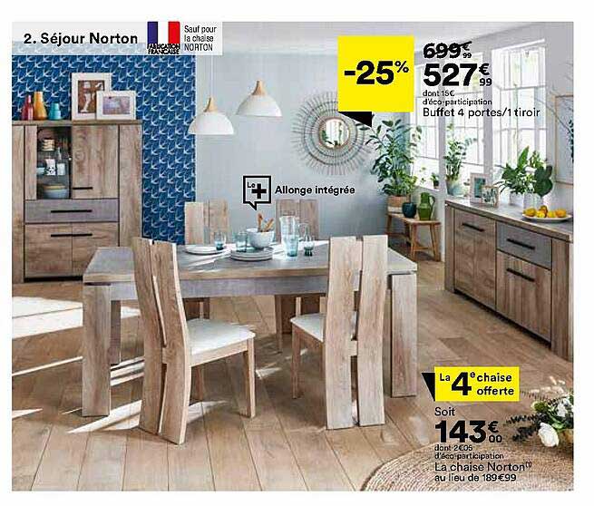séjour norton : buffet 4 portes - 1 tiroir, la chaise norton