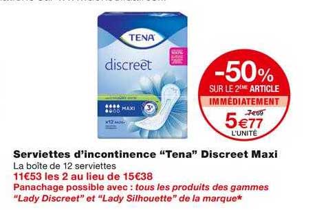 serviettes d'incontinence "tena" discreet maxi