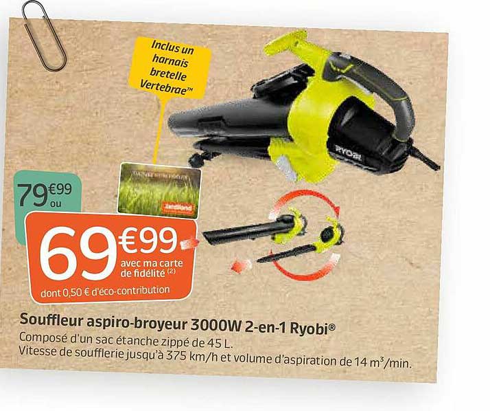 souffleur aspiro-broyeur 3000w 2-en-1 ryobi®