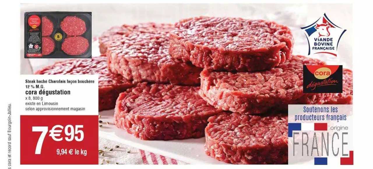 steak haché charolais façon bouchère 12% m.g. cora dégustation