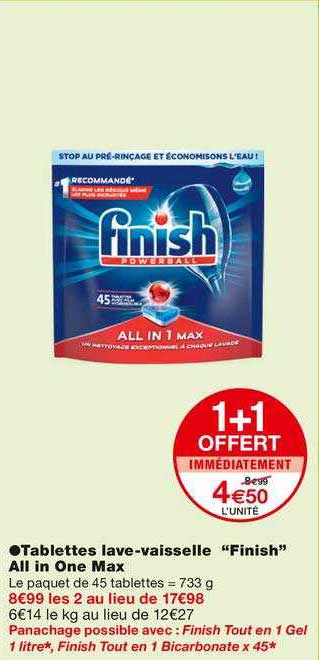 tablettes lave-vaisselle "finish" all in one max