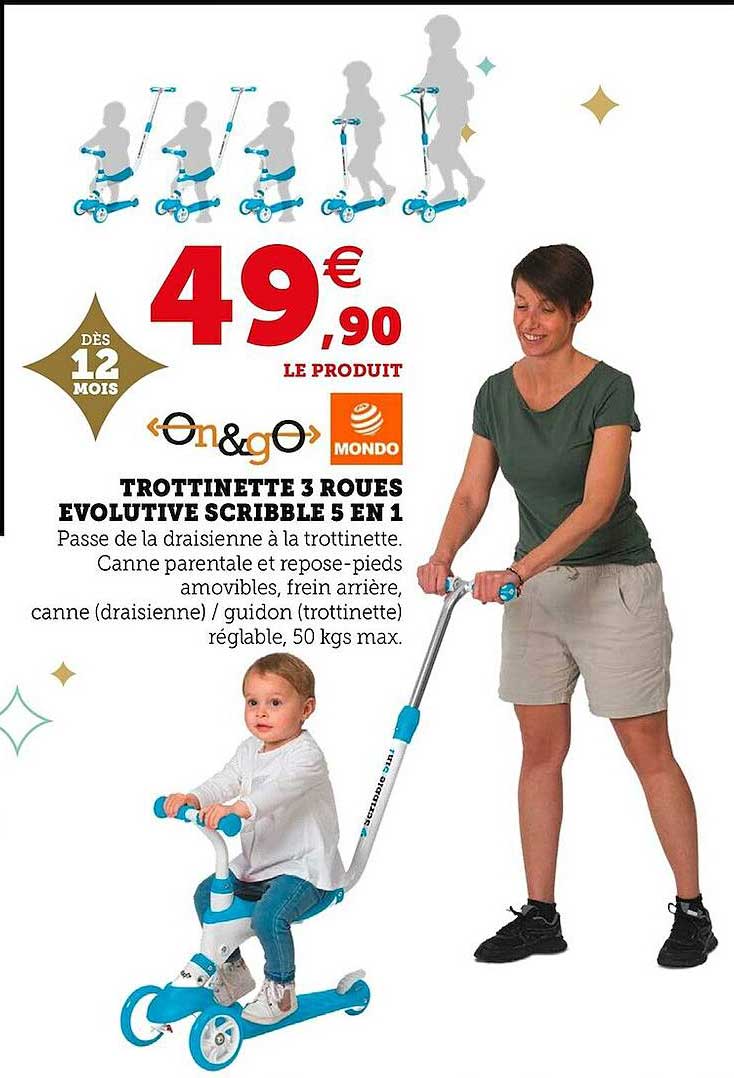 trottinette 3 roues évolutive scribble 5 en 1 mondo