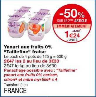 yaourt aux fruits 0% "taillefine" fraise