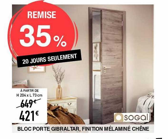 bloc porte gibraltar, finition mélaminé chêne