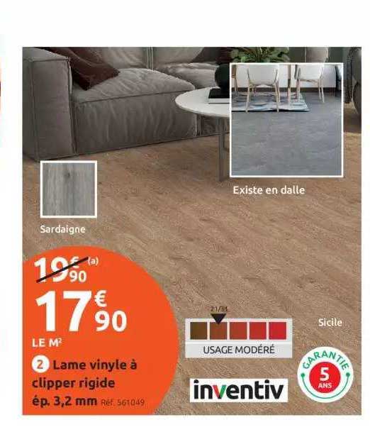 lame vinyle à clipper rigide ép. 3,2 mm inventiv