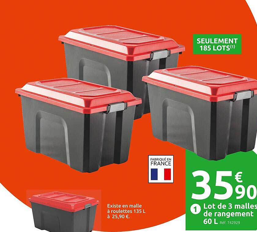 Lot De 3 Malles De Rangement 60l
