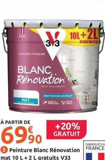 Peinture Blanc Rénovation Mat 10l + 2l Gratuits V33