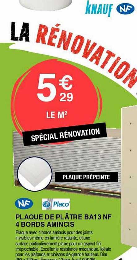 plaque de plâtre ba13 nf 4 bords amincis