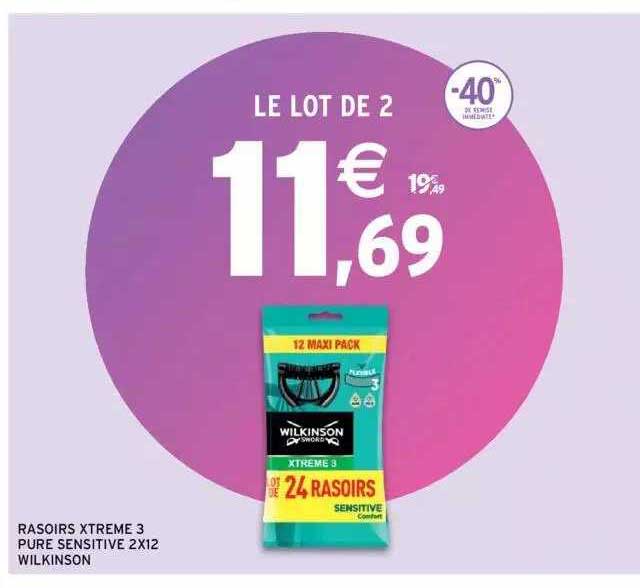rasoirs xtreme 3 pure sensitive 2x12 wilkinson