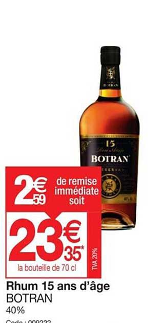 rhum 15 ans d'âge botran