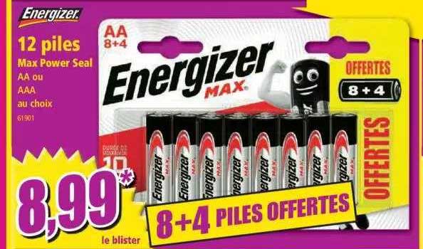 12 piles max power seal aa ou aaa au choix energizer
