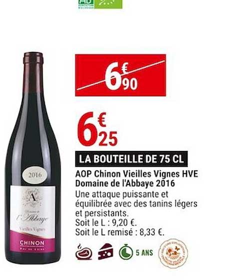 Aop Chinon Vieilles Vignes Hve Domaine De L'abbaye 2016