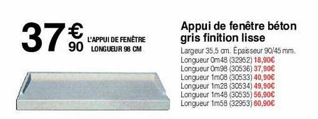 appui de fenêtre béton gris finition lisse