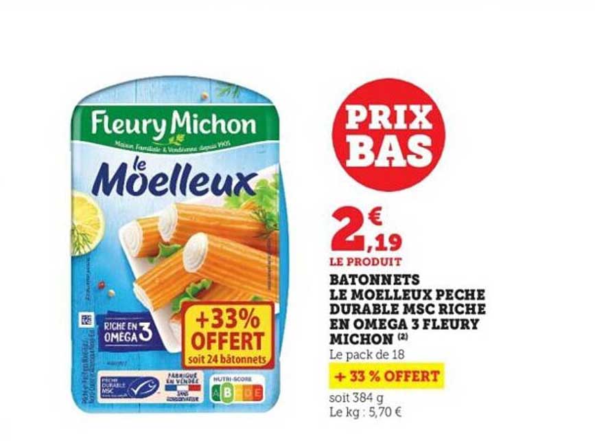 bâtonnets le moelleux pêche durable msc riche en oméga 3 fleury michon