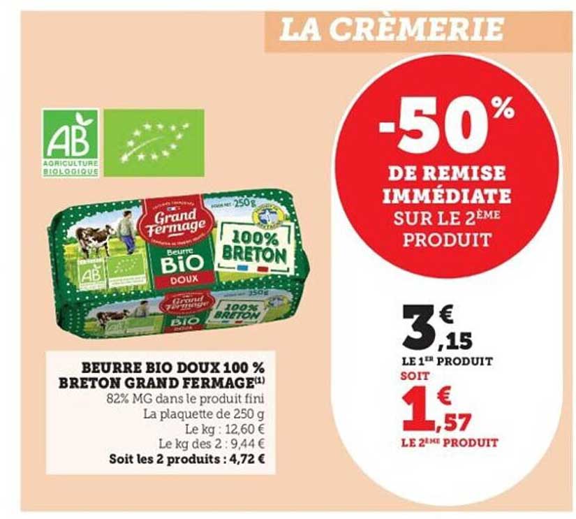 beurre bio doux 100% breton grand fermage