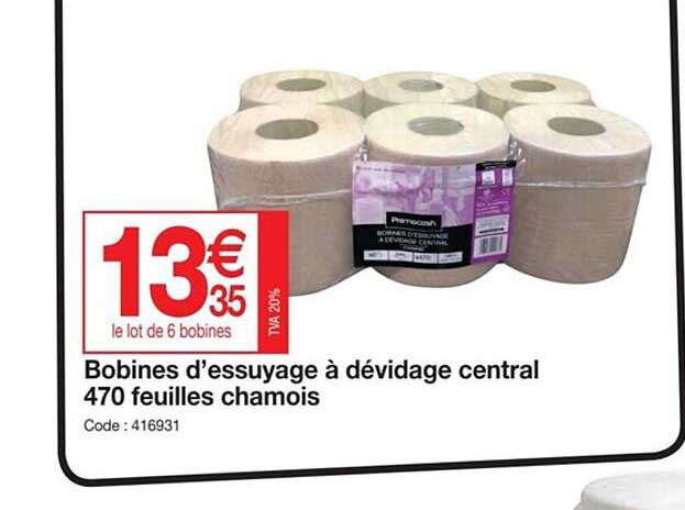 bobines d'essuyage à dévidage central 470 feuilles chamois