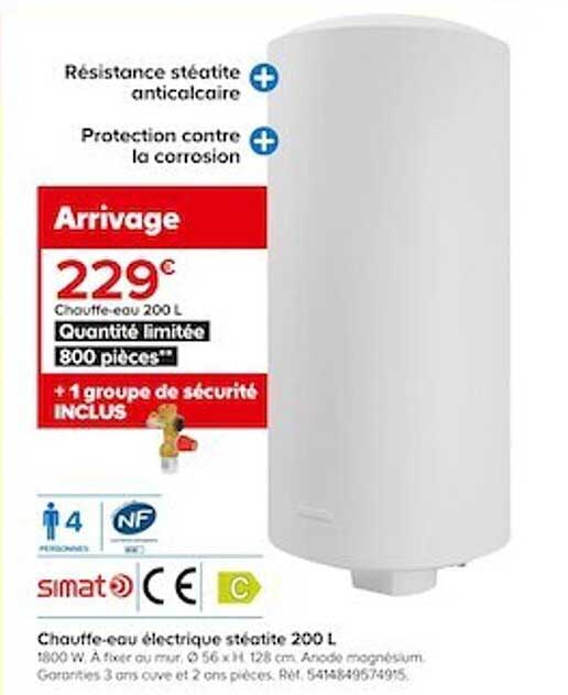 chauffe-eau électrique stéatite 200 l simat