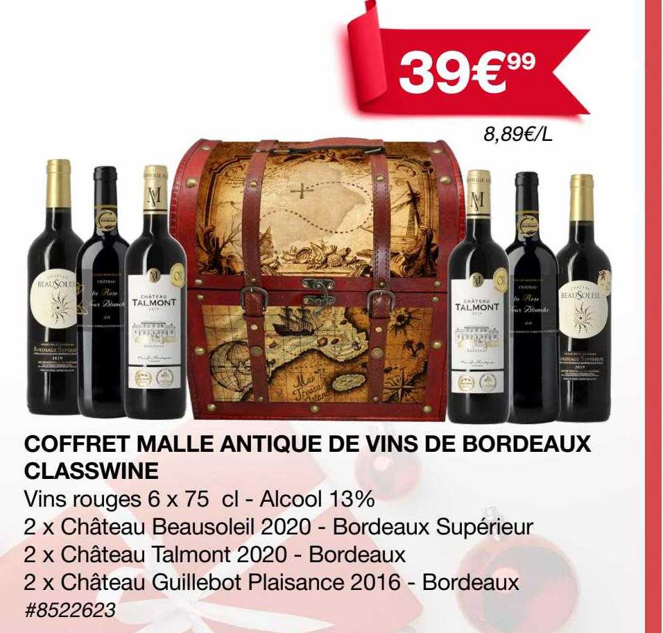 coffret malle antique de vins de bordeaux classwine