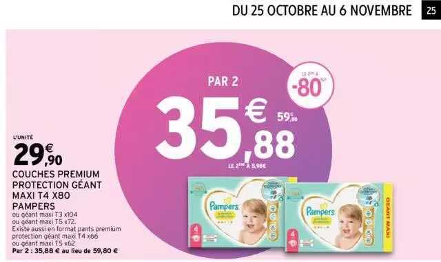 couches premium protection géant maxi t4 x80 pampers