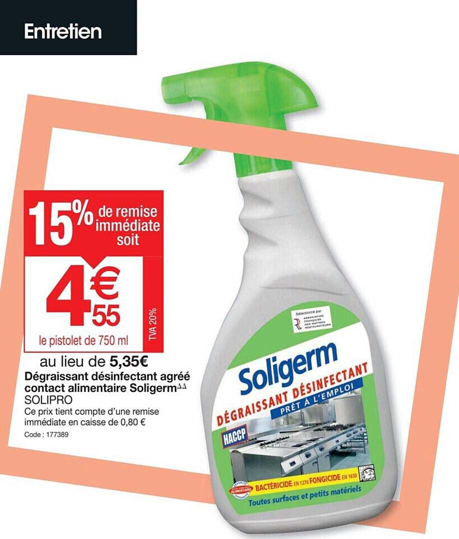 dégraissant désinfectant agrée contact alimentaire soligerm