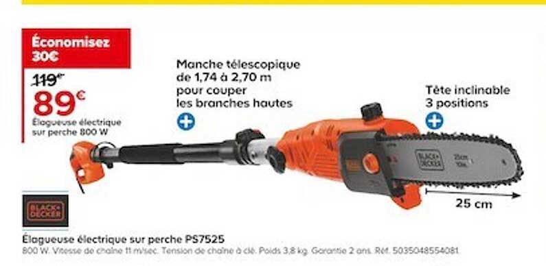 élagueuse électrique sur perch e800 w black + decker