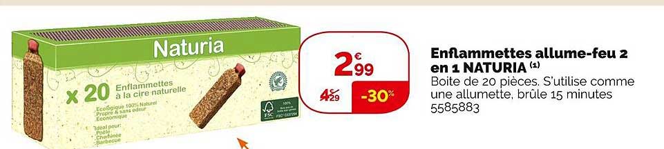 enflammettes allume-feu 2 en 1 naturia