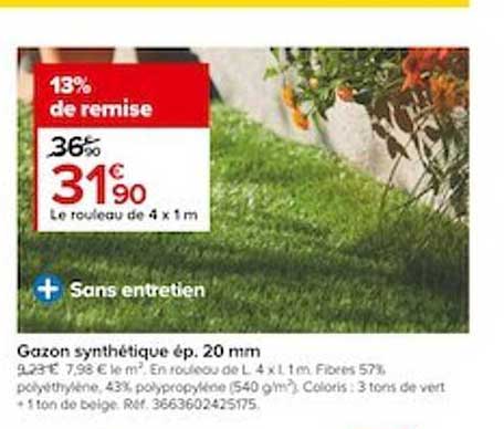 gazon synthétique ép. 20 cm