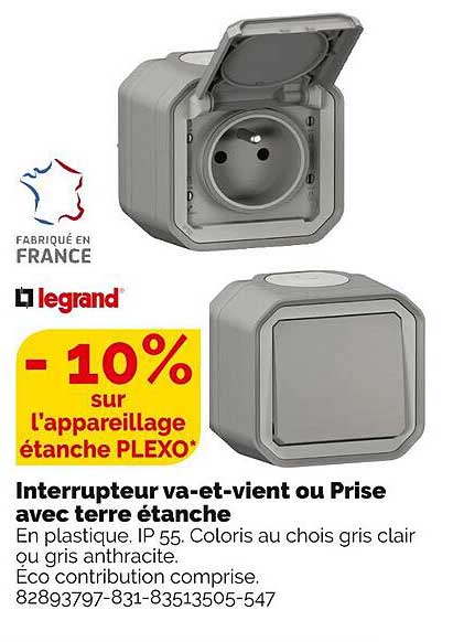 interrupteur va-et-vient ou prise avec terre étanche legrand