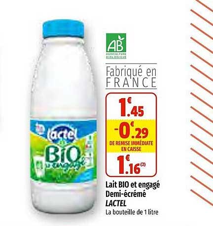 lait bio et engagé demi-écrémé lactel