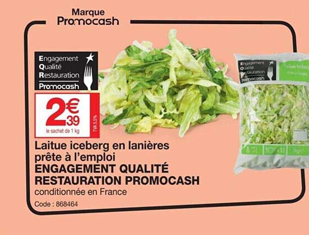 laitue iceberg en lanières prête à l'emploi engagement qualité restauration promocach